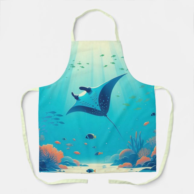 Classic, manta ray coastal art apron (Front)