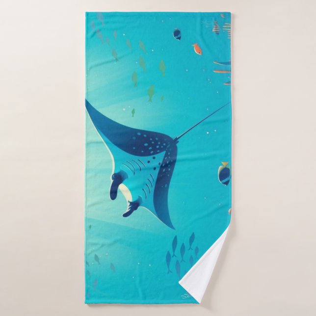 Classic, manta ray coastal art bath towel (Bath Towel)