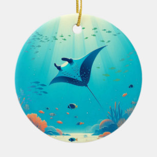 Classic, manta ray coastal art ceramic tree decoration