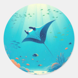 Classic, manta ray coastal art classic round sticker