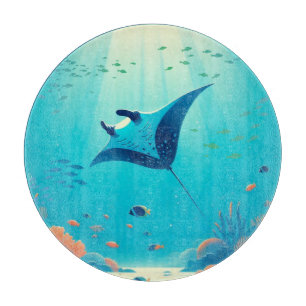 Classic, manta ray coastal art cutting board