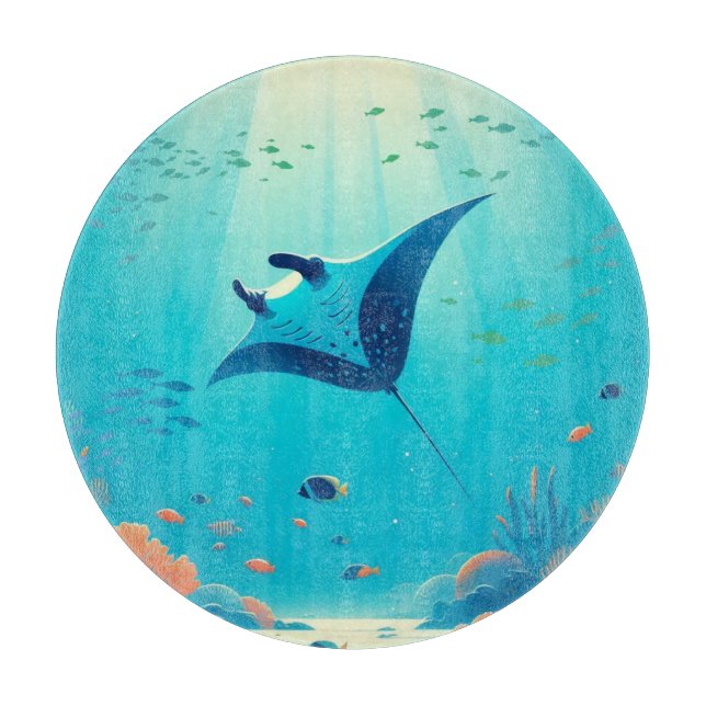 Classic, manta ray coastal art cutting board (Front)