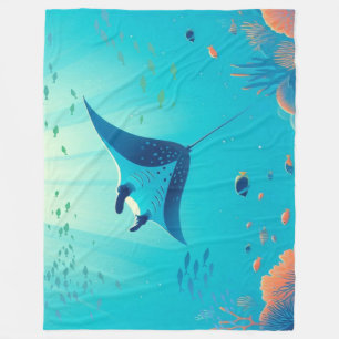 Classic, manta ray coastal art fleece blanket