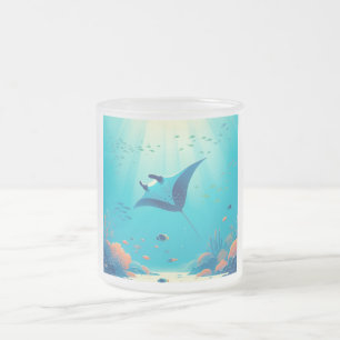 Classic, manta ray coastal art frosted glass coffee mug