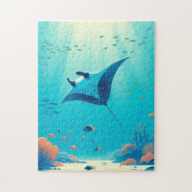 Classic, manta ray coastal art jigsaw puzzle (Vertical)