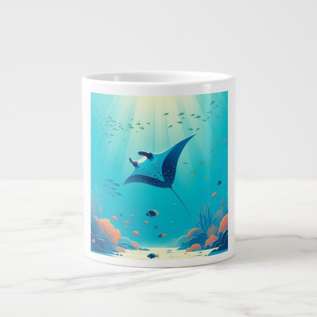 Classic, manta ray coastal art large coffee mug (Front)
