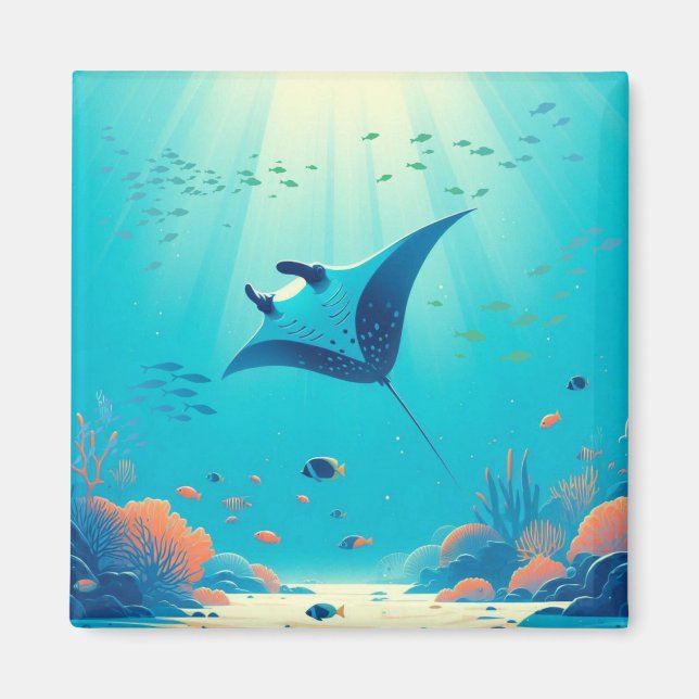 Classic, manta ray coastal art magnet (Front)