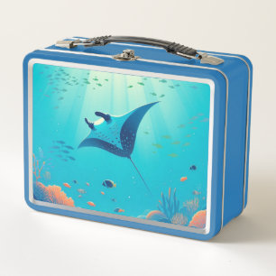 Classic, manta ray coastal art metal lunch box