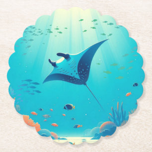 Classic, manta ray coastal art paper coaster