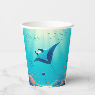 Classic, manta ray coastal art paper cups