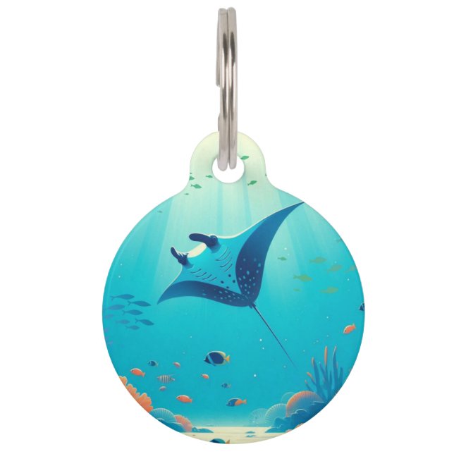 Classic, manta ray coastal art pet tag (Front)