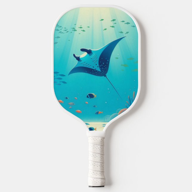 Classic, manta ray coastal art pickleball paddle (Front)