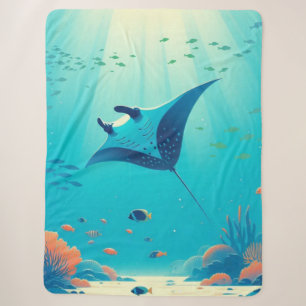 Classic, manta ray coastal art sherpa blanket