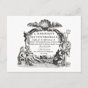 Classic map engraving with Neptune & sea monster Postcard