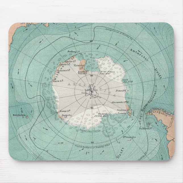 Classic map of Antarctica Mouse Mat (Front)