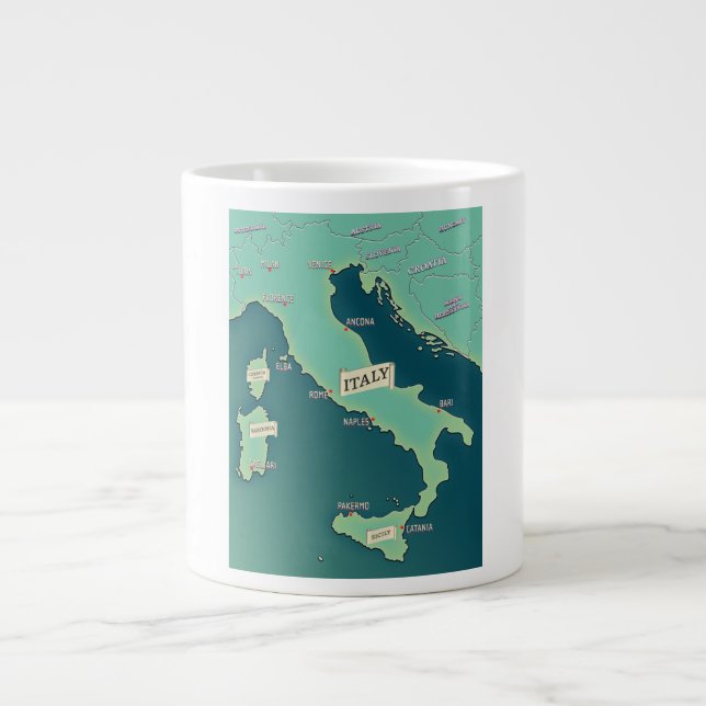 Classic Map Of Italy Large Coffee Mug (Front)