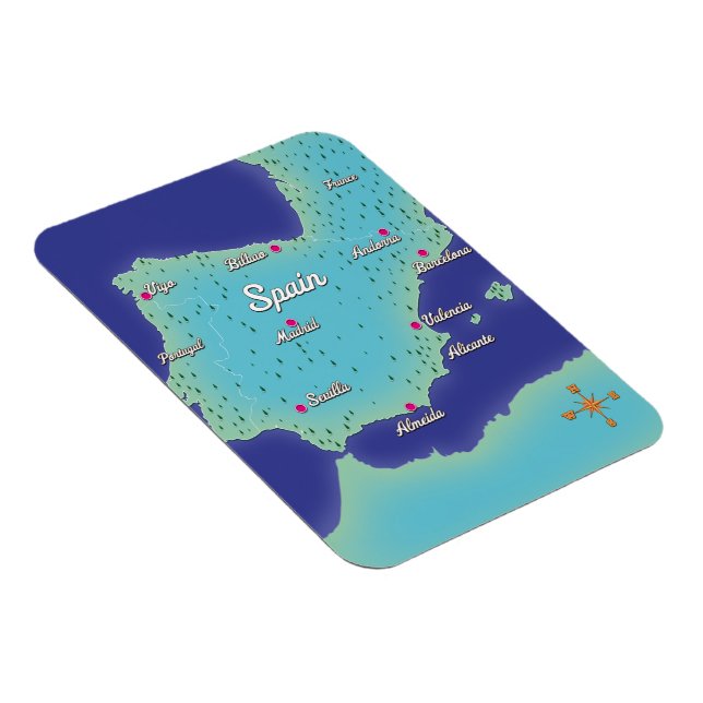 Classic Map Of Spain Magnet (Right Side)