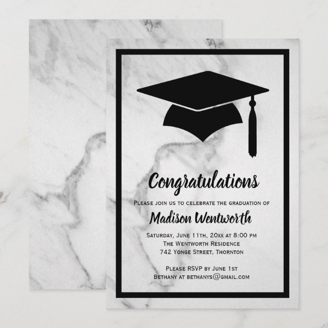 Classic Marble Graduation Invitation - black (Front/Back)
