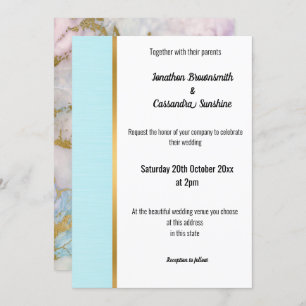CLASSIC MARBLE PASTEL BLUE GOLD TRIM INVITATION