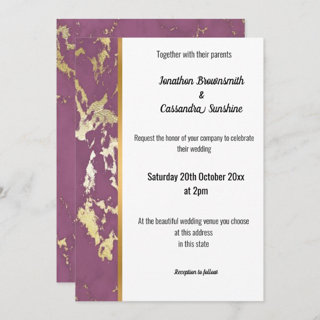 CLASSIC MARBLE PURPLE GOLD TRIM INVITATION (Front/Back)