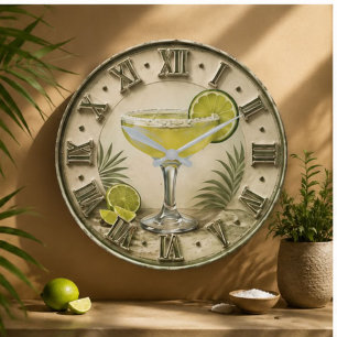 Classic Margarita Lime Cocktail Bar Decor Large Clock