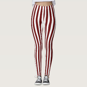 Classic Maroon and White Vertical Stripes Leggings