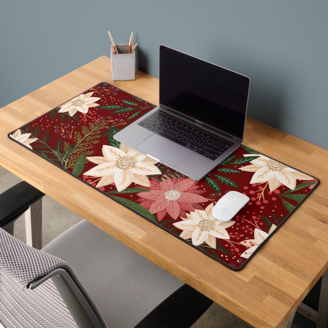 classic maroon festive botanical christmas holiday desk mat (Office 2)