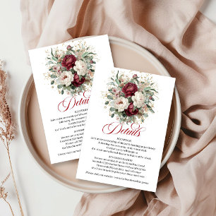Classic Maroon Floral Eucalyptus Gold Wedding Deta Enclosure Card