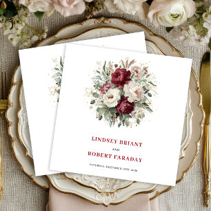 Classic Maroon Floral Eucalyptus Gold Wedding   Napkin