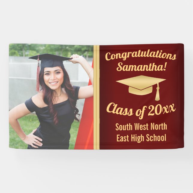 Classic Maroon Gold Custom Photo Graduation Sign (Horizontal)