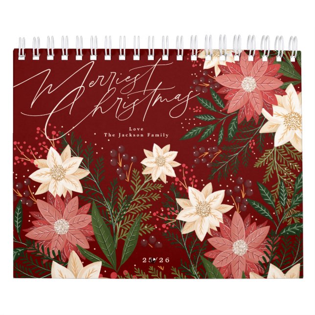 Classic Maroon Merry Christmas Calendar (Cover)