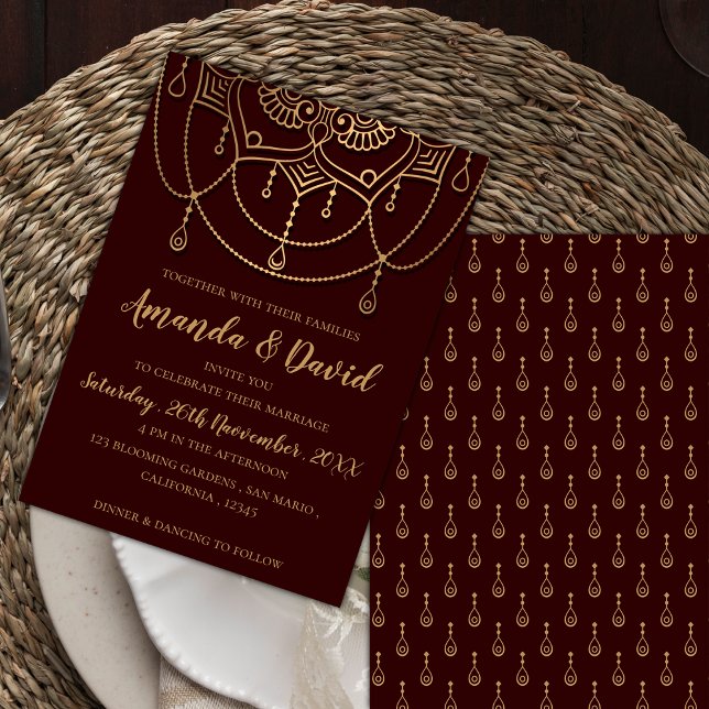 Classic Maroon Red Gold Traditional Design Wedding Invitation (Classic Maroon Red Gold Traditional Design Wedding Invitation)