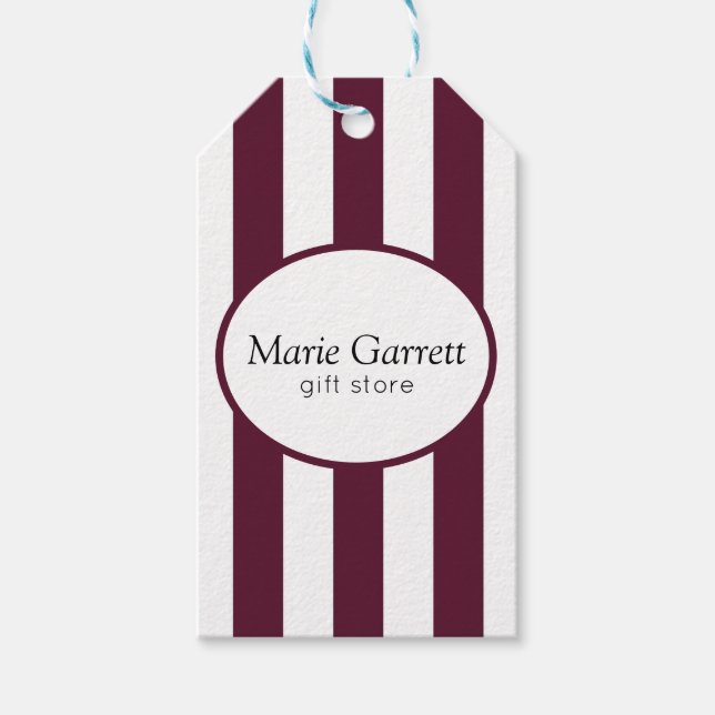 Classic Maroon Stripe Business Gift Tags (Front)