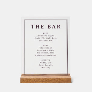 Classic Maroon Text Menu Design Acrylic Sign