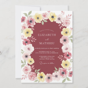 Classic Maroon Yellow Wildflower Wedding Invitation