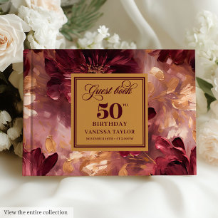 Classic Marsala Blush Gold Flowers 50th Birthday Guest Book