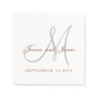 Classic Marsala White Grey Monogram Paper Napkins