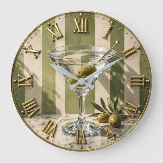 Classic Martini Cocktail Bar Decor Large Clock (Front)