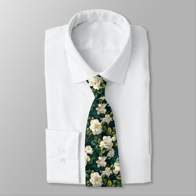 Classic Mens Fashion Gardenias Flower Tie (Tied)