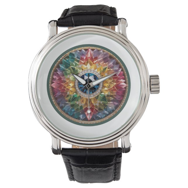 Classic Men's Vintage Black Leather Strap Watch (Front)