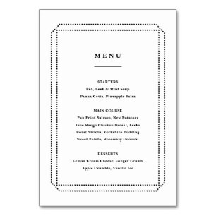 Classic Menu, wedding reception Table Number