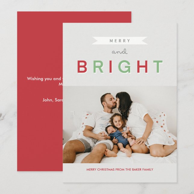 Classic Merry And Bright Flat Photo Holiday Card (Front/Back)