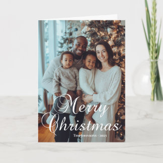 Classic Merry Christmas Calligraphy Family Photo Holiday Card