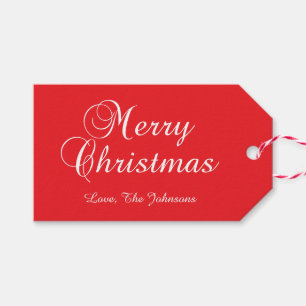 Classic Merry Christmas Calligraphy Red Gift Tags