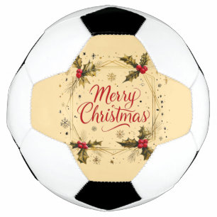 Classic Merry Christmas Card with Holly Design Football