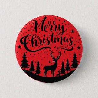 Classic Merry Christmas Deer and Tree Design Art 6 Cm Round Badge