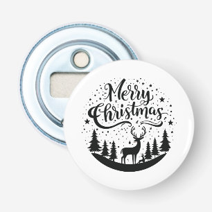 Classic Merry Christmas Deer and Tree Design Art Bottle Opener