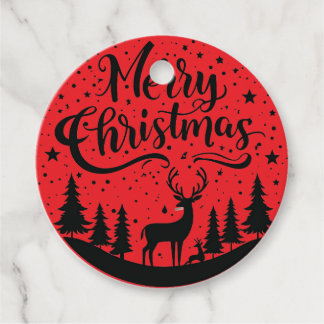 Classic Merry Christmas Deer and Tree Design Art Favour Tags