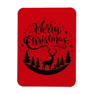 Classic Merry Christmas Deer and Tree Design Art Magnet