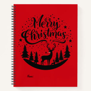 Classic Merry Christmas Deer and Tree Design Art Notebook